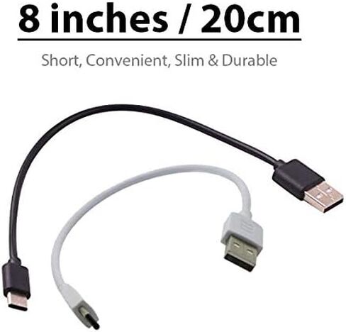 Short 8inch (2xPack) USB Type-C Cable Compatible with Your Streaming Sticks, Rii, Nintendo Switch, SNES, NES Classic Also Fast Quick Charges Plus Data Transfer! (White) in Saudi Arabia