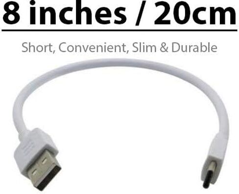 Short 8inch (2xPack) USB Type-C Cable Compatible with Your Streaming Sticks, Rii, Nintendo Switch, SNES, NES Classic Also Fast Quick Charges Plus Data Transfer! (White) in Saudi Arabia