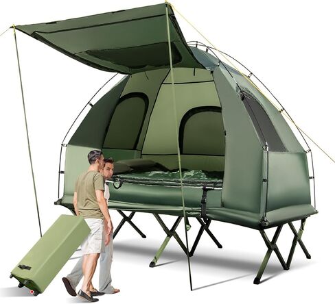 LDAILY Camping Tent Cot, 5 in 1 Off Ground Elevated Tent with Air Mattress, Sleeping Bag & Pillow, Folding Camping Cot Combo with Carrying Bag for Outdoor Hiking, RV, Picnic, Field Backyard (2 Person) in Saudi Arabia