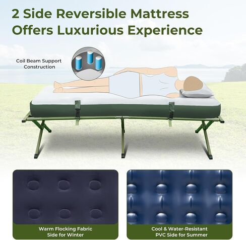 LDAILY Camping Tent Cot, 5 in 1 Off Ground Elevated Tent with Air Mattress, Sleeping Bag & Pillow, Folding Camping Cot Combo with Carrying Bag for Outdoor Hiking, RV, Picnic, Field Backyard (2 Person) in Saudi Arabia