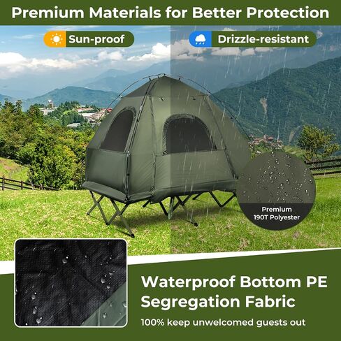 LDAILY Camping Tent Cot, 5 in 1 Off Ground Elevated Tent with Air Mattress, Sleeping Bag & Pillow, Folding Camping Cot Combo with Carrying Bag for Outdoor Hiking, RV, Picnic, Field Backyard (2 Person) in Saudi Arabia