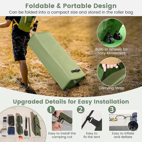 LDAILY Camping Tent Cot, 5 in 1 Off Ground Elevated Tent with Air Mattress, Sleeping Bag & Pillow, Folding Camping Cot Combo with Carrying Bag for Outdoor Hiking, RV, Picnic, Field Backyard (2 Person) in Saudi Arabia