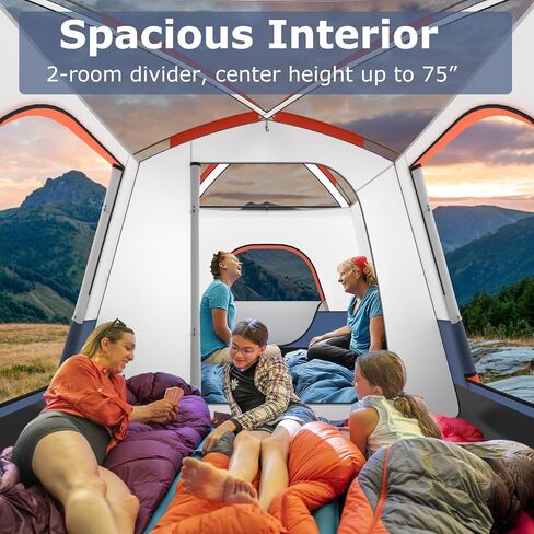 Tangkula 6/8/10 شخص مع التخييم مع الشرفة ، خيمة مقصورة عائلية كبيرة مع غرفتين ، أبواب ، نوافذ شبكية ، طراز مطر قابل للإزالة ، حقيبة تحمل ، خيام ذات طبقة مزدوجة للتخييم ، النزهة ، في الهواء الطلق in Kuwait