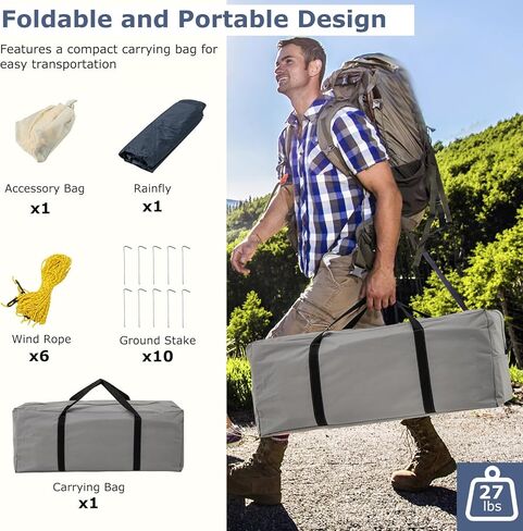 Tangkula 6/8/10 شخص مع التخييم مع الشرفة ، خيمة مقصورة عائلية كبيرة مع غرفتين ، أبواب ، نوافذ شبكية ، طراز مطر قابل للإزالة ، حقيبة تحمل ، خيام ذات طبقة مزدوجة للتخييم ، النزهة ، في الهواء الطلق in Kuwait