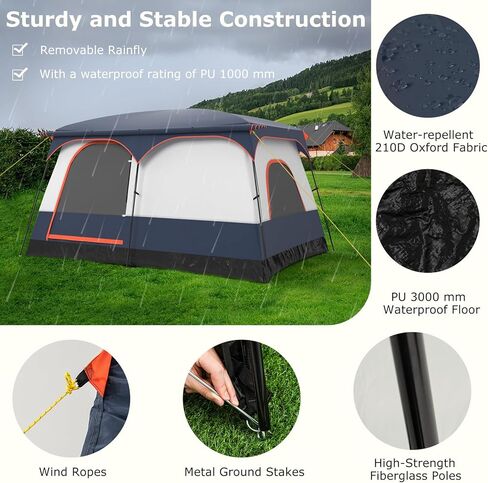 Tangkula 6/8/10 شخص مع التخييم مع الشرفة ، خيمة مقصورة عائلية كبيرة مع غرفتين ، أبواب ، نوافذ شبكية ، طراز مطر قابل للإزالة ، حقيبة تحمل ، خيام ذات طبقة مزدوجة للتخييم ، النزهة ، في الهواء الطلق in Kuwait