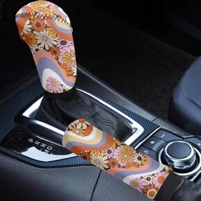 Belidome Abstract Hippie Flower Car Handbrake Cover Gear Shift Cover Set 70s Groovy Floral Retro Swirl Wavy SUV Trucks Interior Decor for Women