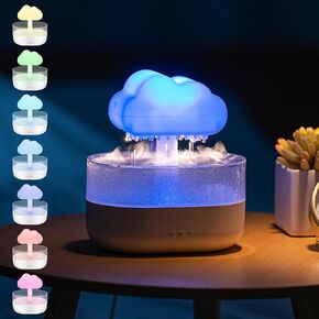 Rain Cloud Humidifier Water Drip, 2 in 1 Rain Cloud Diffuser, Rain Drop Humidifier, Mushroom Aromatherapy Essential Oil Diffuser with 7 Colors, Waterless Automatic Shut OFF for Bedroom Desk (White) in Kuwait