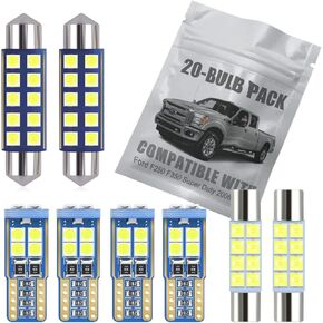 20-pc White LED Interior Light Kit Compatible with Ford F-250 F-350 Super Duty 2008 2009 2010 2011 2012 2013 2014 2015 2016 Map Dome Trunk Cargo Door License Plate Bulb Replacement Package