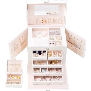 5 Tie Jewelry Box For Women PU Leather Jewelry Storage Jewelry Case with 4 Drawers, Large Storage Capacity, with Jewelry Storage Organizer, Gift for Loved Ones White and Black (white)