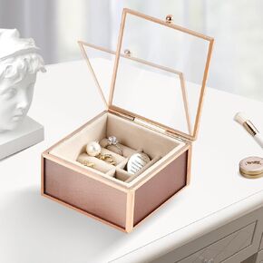 Vintage Glass Jewelry Box Organizer with Lid, Glass Keepsake Box Case, Mini Glass Decorative Box, Small Glass Trinket Chest for Earrings Rings Bracelets