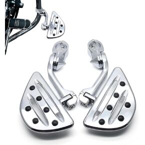 MZS Motorcycle Highway Pegs, 1.25" Long Angled Adjustable Touring Wide Foot Peg Mount Chrome Compatible with Softail Sportster Electra Road Glide Road King Street Glide for 1 1/4 Engine Guards Bar