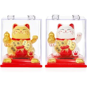 2 Pack Solar Waving Cat, Lucky Cat Waving Arm Solar Powered, Good Luck Fortune Cat Window Sun Catcher Car Dashboard Decor, Portable Suncatchers Welcoming Cat
