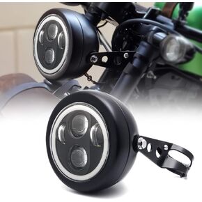 SKTYANTS 5-3/4 5.75" Inch LED Headlight Motorcycle White Halo DRL Angel Eye for Sportster Iron 883 softail Dyna wide Super Glide (Black)