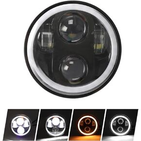 مصباح أمامي للدراجات النارية ROCCS 5-3/4 5.75 مع هالة بيضاء صفراء DRL LED مقاوم للماء متوافق مع Harley Sportster Dyna Low Rider Street Bob lron 883 1200 Softail Wide Glide Triple Headlamp