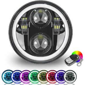 ROCCS 5.75 White Halo Led Headlight, Waterproof Motorcycle Headlight 5-3/4 Headlamp with Halo DRL Multicolor Angel Eyes Compatible with Harley Dyna Sportster 883 72 48