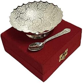 German Silver Bowl With Spoon beautiful precious gift (Size : 3.5" inch)