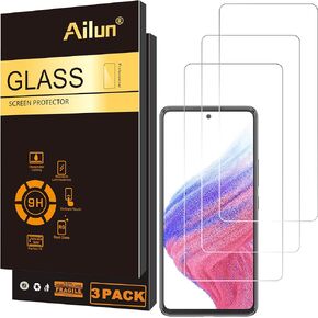 واقي شاشة Ailun لهاتف Galaxy A53/Galaxy A52 4G 5G/Galaxy A51/Galaxy A51 5G/Galaxy A51 5G UW، [3 عبوات]، زجاج مقسى، فائق الوضوح، مضاد للخدش، مناسب للحافظة