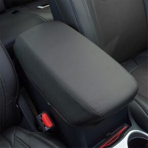 BEHAVE Car Armrest Box Cover Saver,1 Piece Black Cover with Handmade Red Stitches Fit for 2015 2016 2017 2018 Jeep Cherokee,Central Console Armrest Box