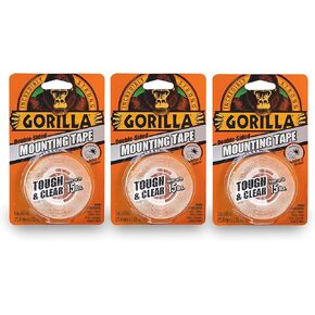 Gorilla Tough & Clear, Double Sided Mounting Tape, 1" x 60", Clear, (Pack of 3)