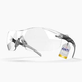 نظارات أمان ANSI Z87.1، مضادة للضباب والأشعة فوق البنفسجية مقاومة للخدش لحماية العين في العمل، الرياضة، الرماية، كرة البيسبول، عدسات ملفوفة شفافة، مقبض أنف مانع للانزلاق، أسود ورمادي، عبوة واحدة