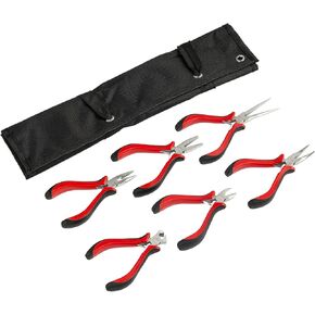 Jetech 6PCS Mini Pliers Set with Pouch, Cr-V Steel Jewelry Pliers Tools Including End Cutting/Diagonal/Long/Bent/Flat/Needle Pliers