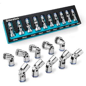 DURATECH 3/8" Drive Universal Joint Socket Set, Swivel Socket Set, 10-Piece, Metric, Size Covers 10-19mm, CR-V Steel, Organized in EVA Foam Organizer