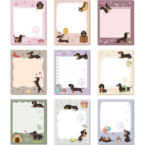 Sabary 9 Pads Sticky Notes 3.15 x 3.94 Inches Cute Self Sticky Note Pads Colored Adhesive Notepad for Memo Reminder Journal Studying Office Home Gift(Dachshund)