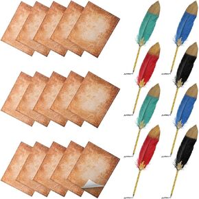 24 Pack Vintage Feather Pens and Sticky Notes Set 12 Pcs Feather Quill Ballpoint Pens Bulk 12 Pad 3x4 Sticky Notes Feather Pens Set for Writing Kids School Office Party Favors Supplies
