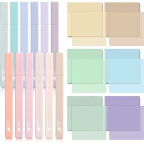 12 Pcs Bible Highlighters No Bleed, Pastel Colors Chisel Tip, 6 Pack 300 Sheets Cream Colors Transparent Clear Sticky Notes 3 x 3 Inch, Neutral Colors Study Supplies for Note (Fresh)