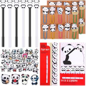Chivao 78 Pcs Panda Pens Set Cute Animal Panda Gel Ink Pens Paperclip Bookmarks Sticky Memos Notes Waterproof Panda Stickers Stationary Set for Office Party Favors