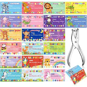 Teling 500 Pcs Behavior Punch Cards with Hole Puncher for Classroom Kids Behavior Reward Loyalty Card Incentive Punch Card for School Teachers Students Business 3.5 x 2 Inch, 20 Styles(Animal Style)