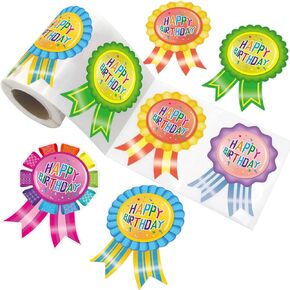 Happy Birthday Badge Stickers Colorful Roll Birthday Stickers for Kids 200PCS Birthday Stickers Classroom Candy Color Birthday Party Decoration School Supplies