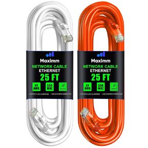 Maximm Cat 6 Ethernet Cable 8 Ft, (2-Pack) Cat6 Cable, LAN Cable, Internet Cable, Patch Cable and Network Cable - UTP (Orange & White) 8 Feet ethernet Cord
