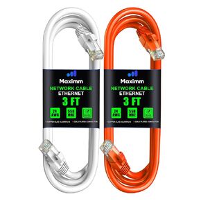 Maximm Cat 6 Ethernet Cable 8 Ft, (2-Pack) Cat6 Cable, LAN Cable, Internet Cable, Patch Cable and Network Cable - UTP (Orange & White) 8 Feet ethernet Cord