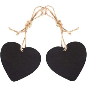 Mini Heart Shaped Chalkboard Decorative Signs with Hanging String, 2.6 x 2.4 inch Natural Wooden Double Sided Memo Tags Message Labels for Wedding Birthday Party Decor(Pack of 15)