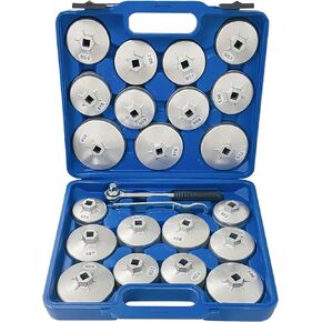 23Pcs Oil Filter Cap Socket Set, Aluminum Alloy Cup Type Oil Filter Wrench Socket Set, 1/2 inch Drive Oil Filter Cap Removal Tool with Carrying Case