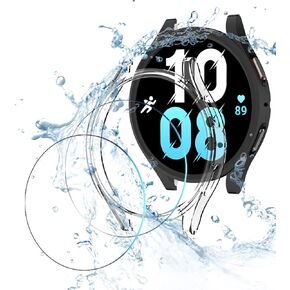 2+2 Pack Case Compatible with Samsung Galaxy Watch 5 Galaxy Watch 4 44mm Screen Protector, HASDON Ultra-Thin Shockproof Hard PC Cover Bumper + Tempered Glass Screen Protector Film (Black+Silver)