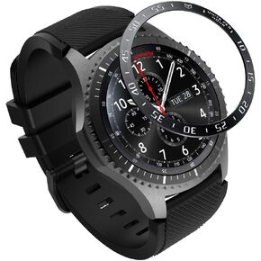 MoKo Bezel Ring Compatible with Samsung Gear S3/Galaxy Watch 46mm, Stainless Steel Bezel Styling Dial Protective Adhesive Cover Anti Scratch Protector Fit Gear S3/Galaxy Watch 46mm - Silver & Black