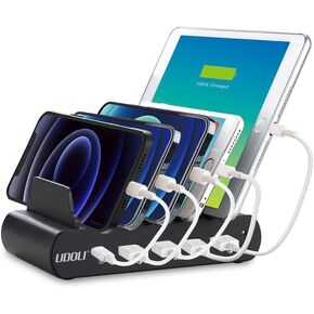 110W 5 Ports Fast Charging Station for Multiple Devices 100W Stand Organizer USB Type C Laptop Charger for Apple MacBook Pro Air,Compatible with iPad iPhone & Android Phone Tablet, White