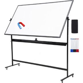 Extra Large Rolling White Board, 72 x 48 inches Double-Sided Mobile Whiteboard, Reversible Magnetic Dry Erase Board Easel with Rolling Stand for Classrooms, Offices and Home, Silver