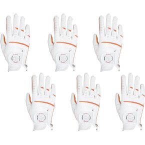 Women's Golf Glove Microfiber with Colorful Cabretta Leather Six Pack(Left is Wear On Left Hands,Right is Wear On Right Hands) Four Colors White/Sky/Orange/Red