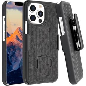 Fingic Compatible with iPhone 13 Pro 5G Belt Clip Holster Case Slim Combo Shell with Kickstand Swivel Belt Clip Holster Rugged Protective Cover for iPhone 13 Pro 5G 6.1 inch (2021) - Black