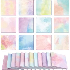 12 Pads 720 Sheets Watercolor Sticky Notes 2.8 x 2.8 Inches Cute Self Stick Note Pads Funny Self Adhesive Memo Post for Office School Home Students Teachers Gift (Watercolor)