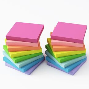 EOOUT Sticky Notes, 16 Packs, 3x3 Inches, Self-Stick Note Pads, 8 Assorted Bright Colors, 100 Sheets/Pad, Super Adhesive Memo Pads, Easy to Post Notes for Study, Work and Daily Life