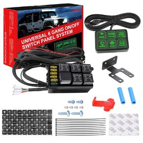 6 Gang Switch Panel Kit, Auto Power Plus Circuit Control Box Relay System Universal ON-Off Touch Switch Box for Car Marine Boat ATV UTV Truck