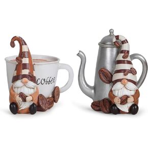 Hodao 2PCS Coffee Gnomes Decorations Coffee Bar Decor Accessories Swedish Tomte Gnomes Figurines for Coffee Party Tiered Tray Collectible Coffee Gnomes Decor Tabletop Kitchen Decorations for Home