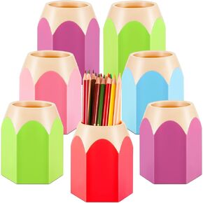 Henoyso 10 Pieces Pencil Shaped Cups for Classroom Pencil Dispenser Bulk Cute Pen Holders Storage Desktop Colorful Makeup Brush Container for Classroom Home Office Supplies, 5 Colors