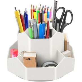حامل أقلام وحامل أقلام دوار 360 درجة، منظم مكتب مع 9 أقسام للمدرسة والمكتب والاستخدام المنزلي (أبيض فاتح) in Kuwait