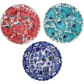 Turkish Decorative Plates Set of 3-7.08" Handmade Ceramic for Wall Hanging Decors in Kuwait