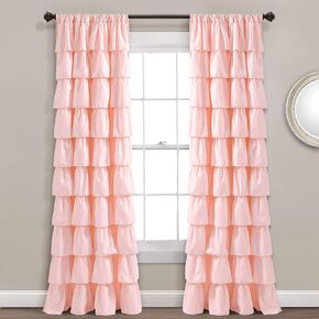 Lush Decor Blush Ruffle Window Curtain-Shabby Chic Farmhouse Style Panel for Living, Dining Room, Bedroom (Single), 84" x 50 L